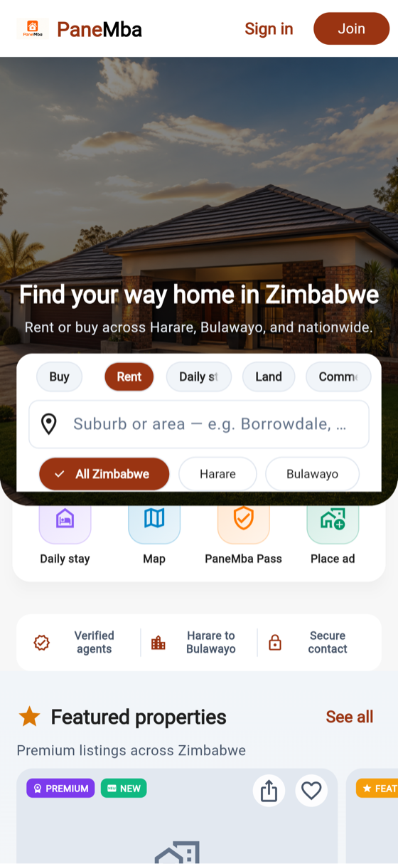 PaneMba app — listings & map